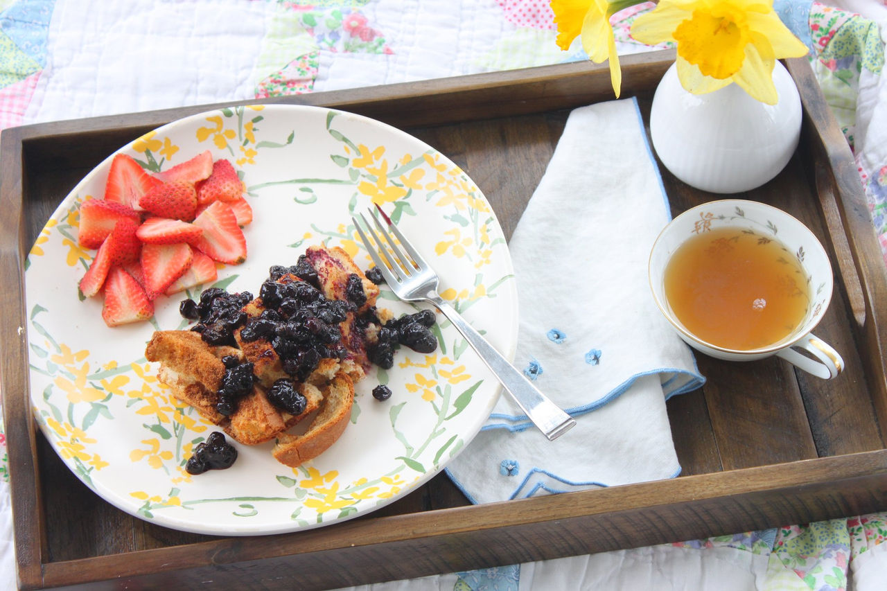 French Toast Casserole with Blueberry Syrup