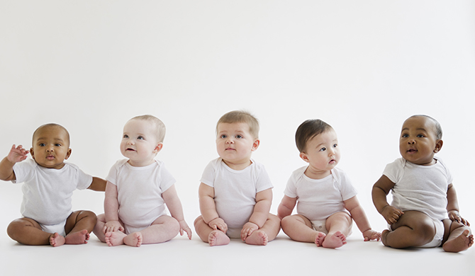 Five babies in a line