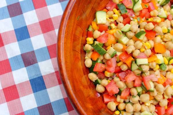 Chickpea salad, ready to serve.